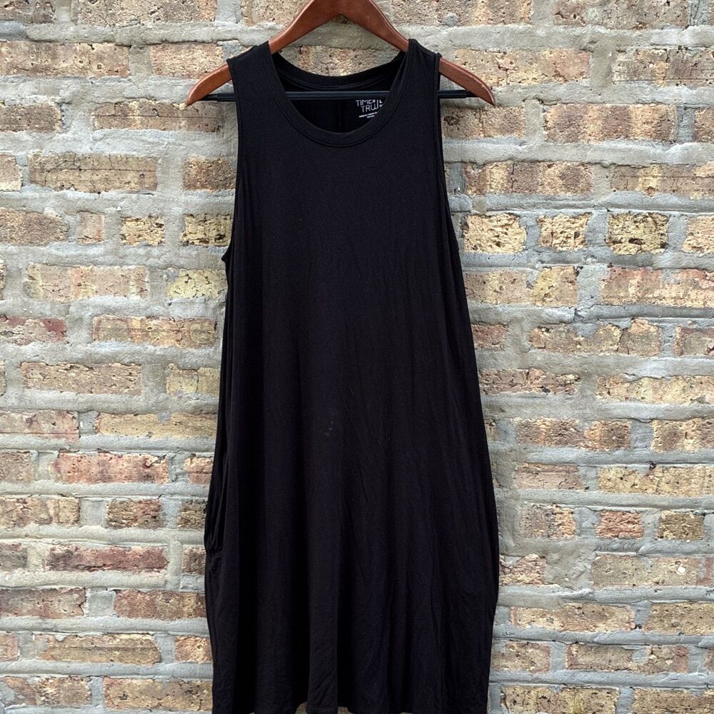 Time And Tru Women’s Black Solid Crew Neck Sleeveless Midi Tank Dress L